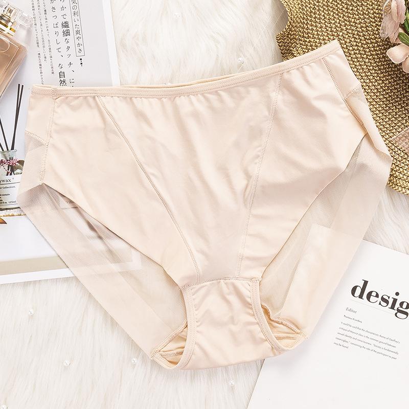 Simple Seamless Breathable Ice Silk Hollow Mesh Women's Underwear Mid-waist Briefs Sexy and Comfortable Underwear