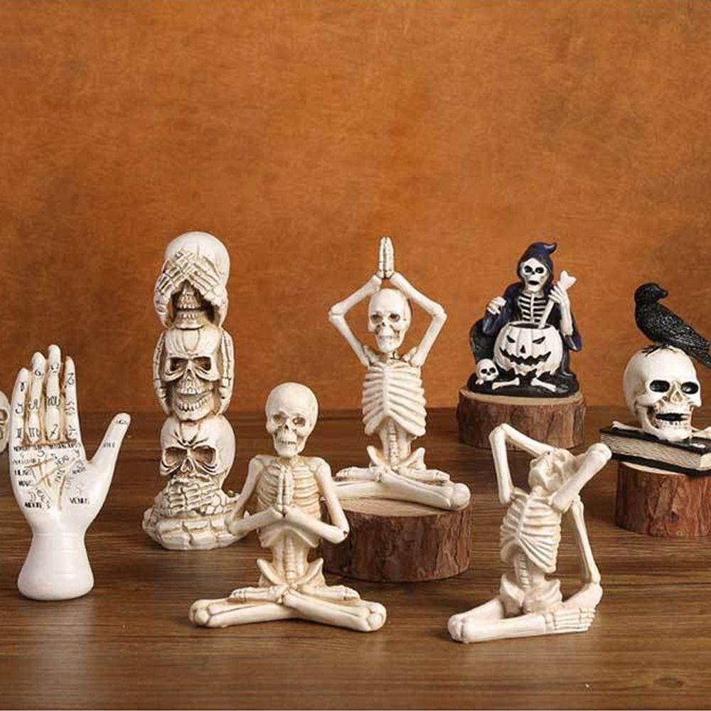 Resin Mini Skeleton Figurines Realistic Artificial Skull Model  Halloween Decor Gifts