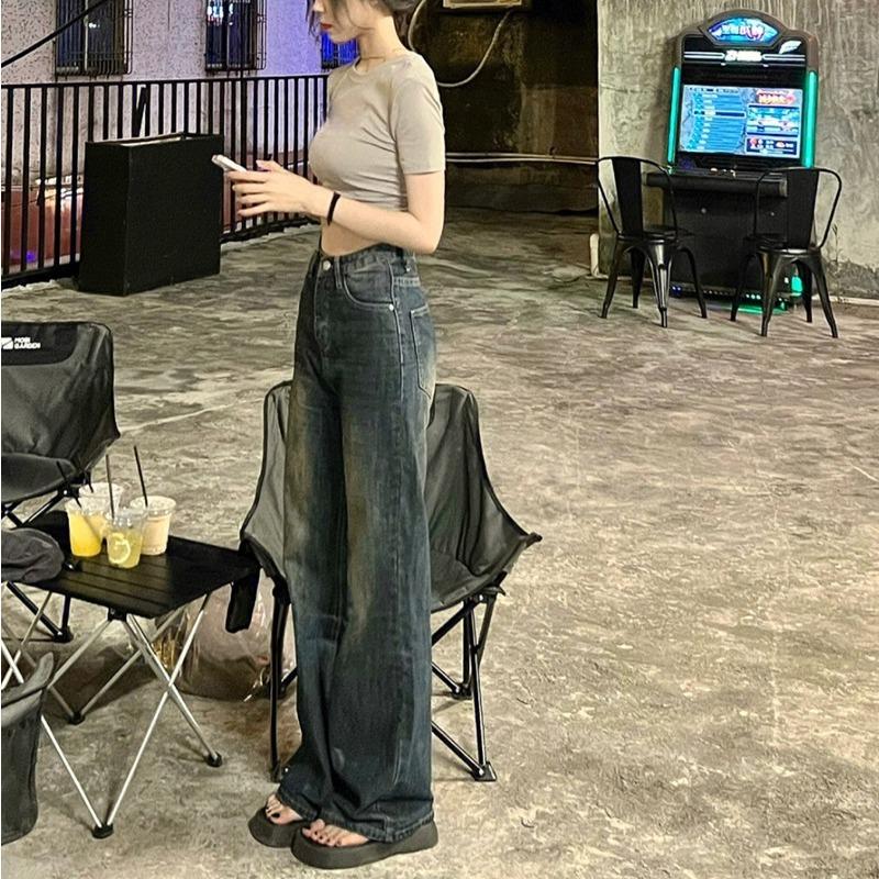 Retro Jeans for Women with Micro-flare Style Used for Old Washing Straight Trousers