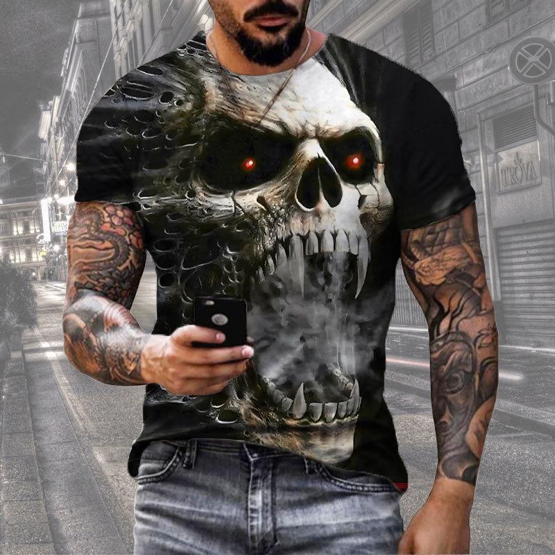 Mens Summer Clothing 3D Printed Skull Graphic T Shirts Round Neck Short Sleeved