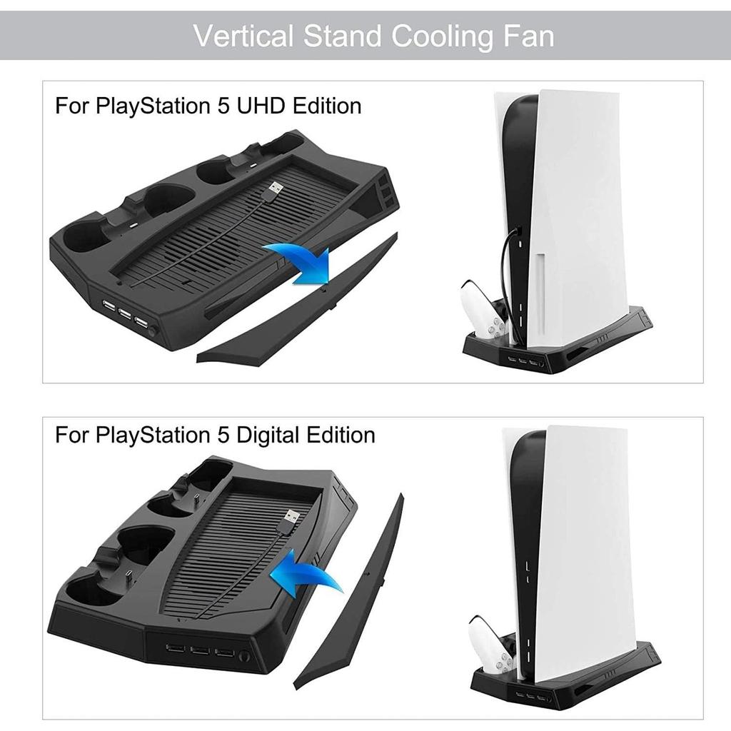 PS5 Cooling Fan, PS5 Cooler, Vertical Stand for Playstation5 Digital Edition & Ultra HD Game Console with Dual Charger Indicator USB Ports for PS5