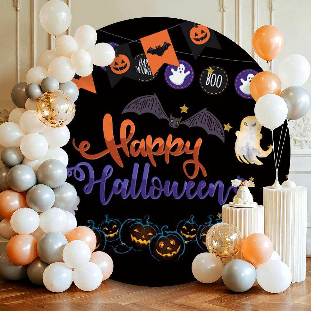 Halloween Party Round Backdrop Cover Pumpkin Witch Full Moon Night Castle Baby Shower Birthday Circle Photo Background Props
