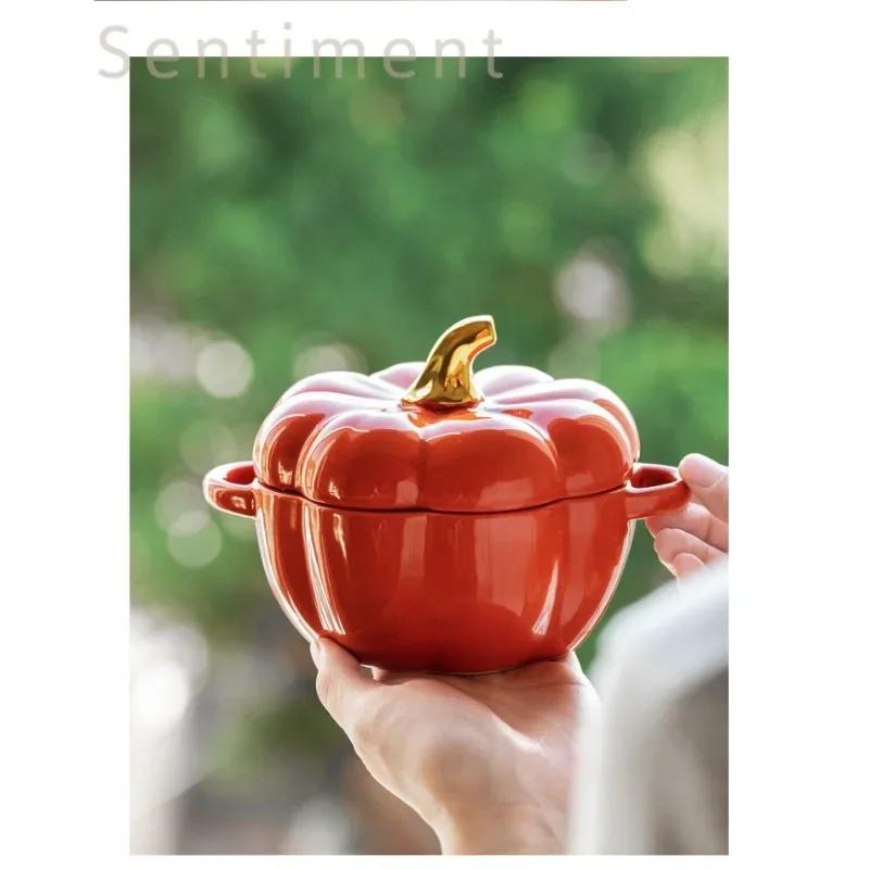 Kürbis Wiederverwendbare Müslischale mit Deckel Mikrowellen-Backgeschirr Ofen Backen Küche Halloween Party Festival Dekoration Ramen Schalen Set