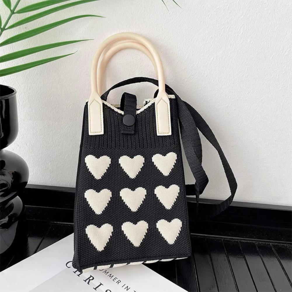 Sweet Love Knitted Mobile Phone Bag Mini Fashion Knitted Crossbody Bag Cute Korean Knit Handbag Phone Pouch