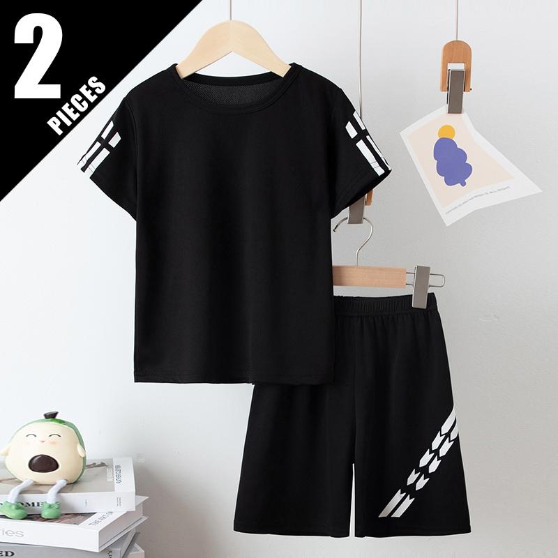 2-Piece Children's Summer Quick Drying Sports Suit for Boys and Girls, Handsome Dinosaur Print Short-Sleeved Top
