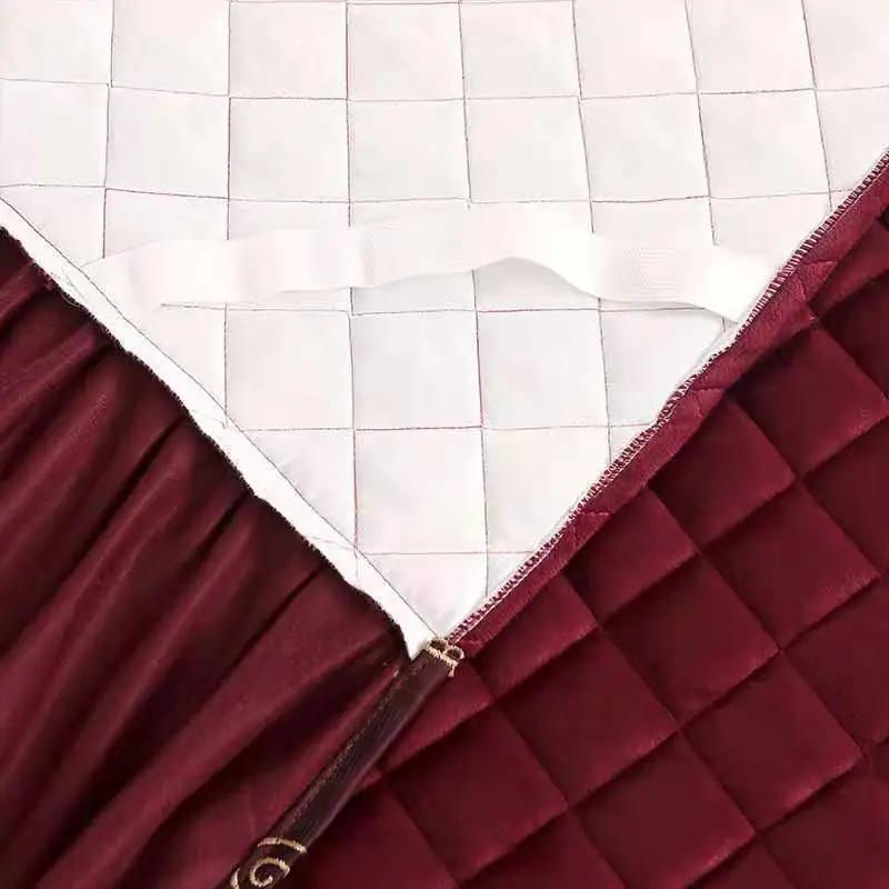 Europäischer luxuriöser gesteppter Bettrock, Winter, warm, verdickter Samt, Tagesdecke, King-Size-Bett, gutes Handgefühl, Bettrock nicht im Lieferumfang enthalten, Kissenbezug