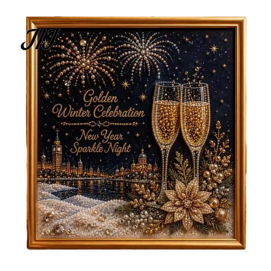 Christmas Wall Decoration DIY Faux Pearl Art Kit, Winter Scene Painting Family Holiday Craft Activities 3D Sparkling Animal Kit for Adults, Decor Bead