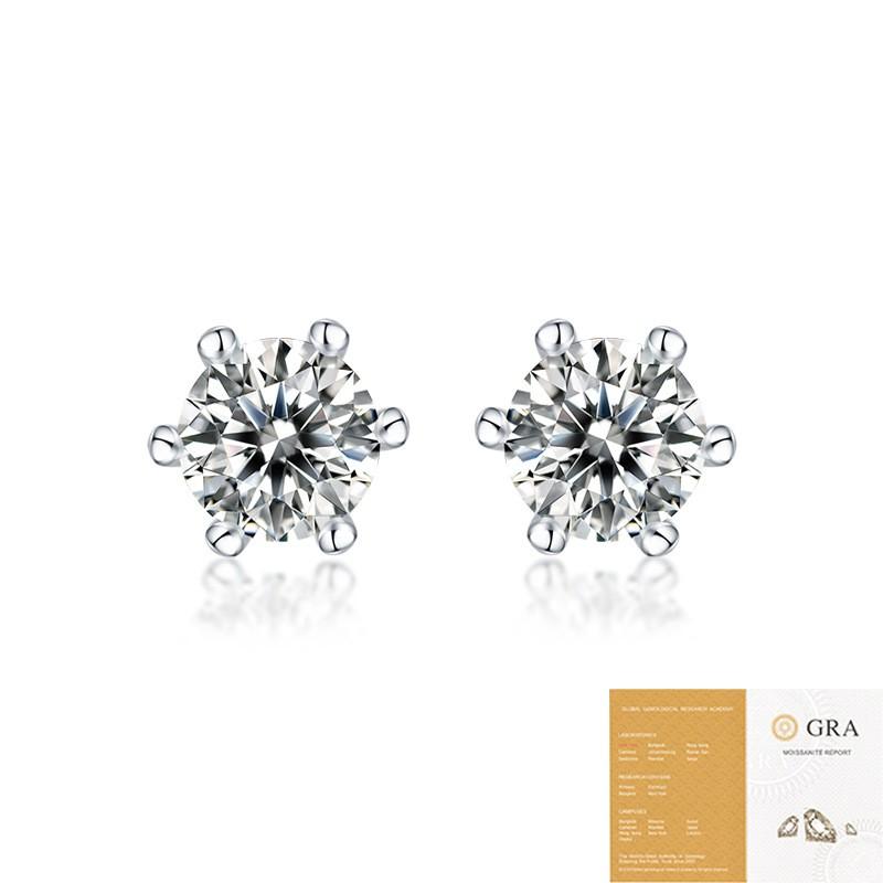 Minimalist Luxury Moissanite Stud Earrings Women Six-Prong Setting Sterling Wedding Fashion Jewelry