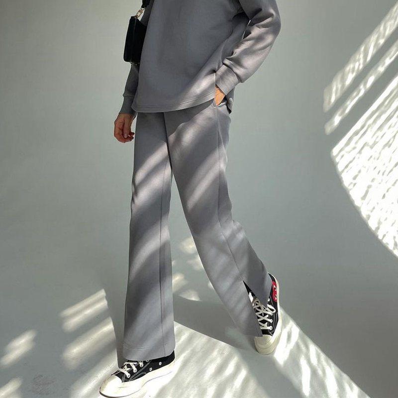 

Осенне-зимний женский однотонный свободный свитер на молнии с длинным рукавом, брюки, костюм из двух предметов L