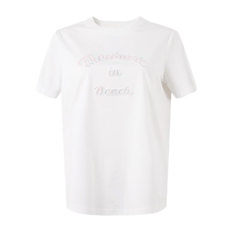 Qiushui Yiren Women s Cool Touch Embroidered Round Neck T-shirt L