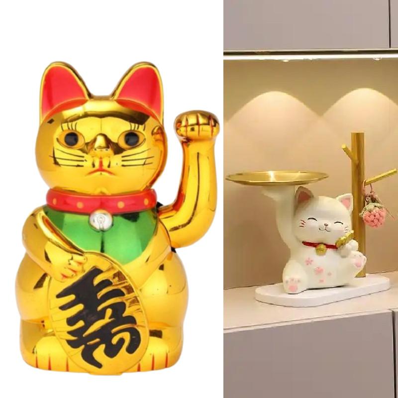 Chinese Lucky Wealth Waving Cat Home Decor Welcome Sculpture Statue Car Ornament