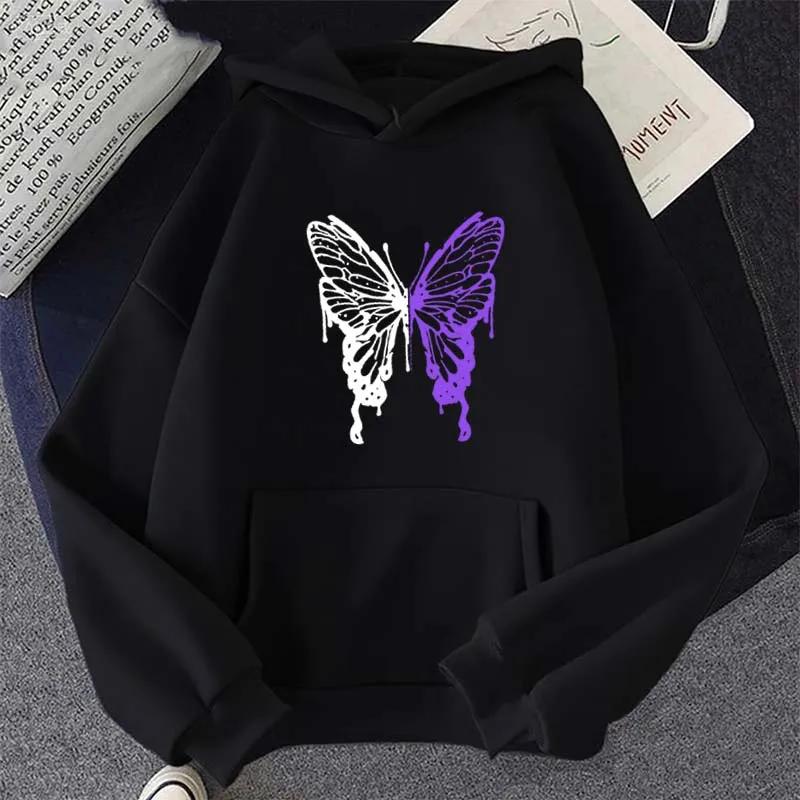 Women Beautiful Butterfly Hoodie Fashion Vintage Autumn Winter O-Neck Long Sleeve Fleece Sweatshirts Women Casual Pullover
