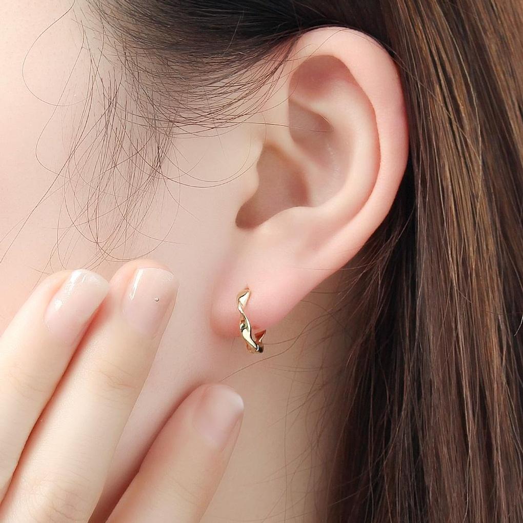 925 Silver Gold Plated Wave Twisted Ring Earrings