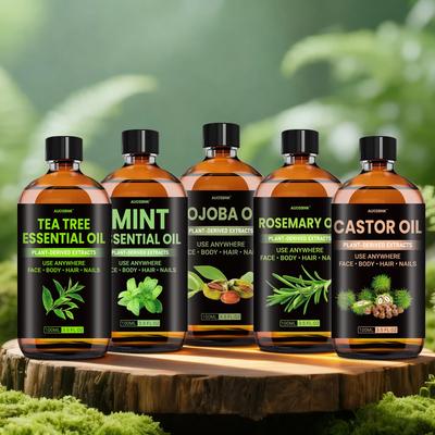 5 Types Of Facial Oil For Glowing Skin(100ml), Nourishing Facial, Dry Skin Repair Oil With Jojoba, Mint, Tea Tree, Castor, Rosemary