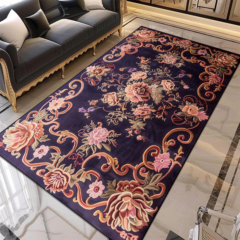 European Style Flower Pattern Carpet Living Room Retro Decoration Rugs for Bedroom Large Area Non-slip Mat Easy Clean Washable