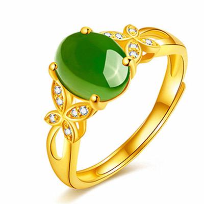 Vlinder Liefdesbloem Ring ,Hetian Jade Jaspis Verlovings- En Trouw Gouden Ring ,Open Vlinder Dans Chalcedoon Ring