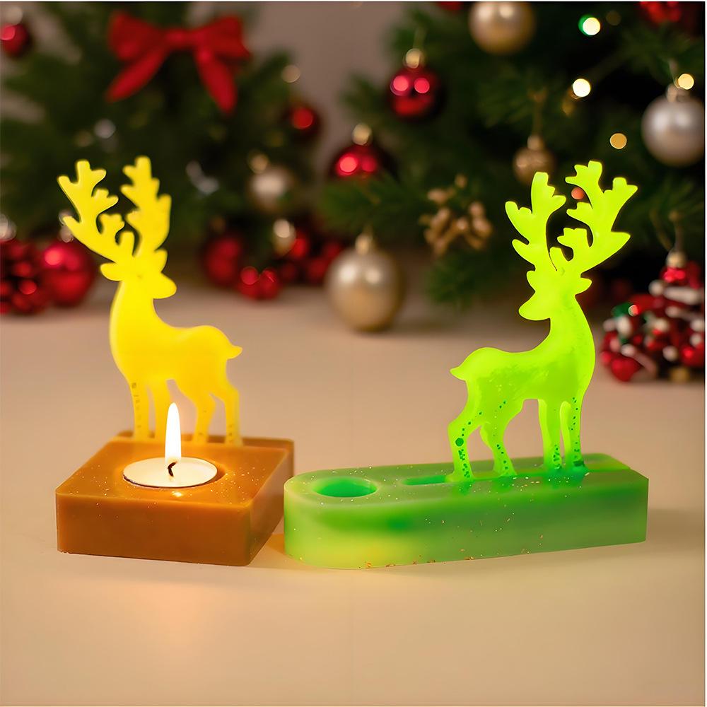 Christmas Series Candle Holder Silicone Mold DIY Snowman Elk House Candlestick Ornament Resin Mould 3D Gypsum Crafts Home Decor