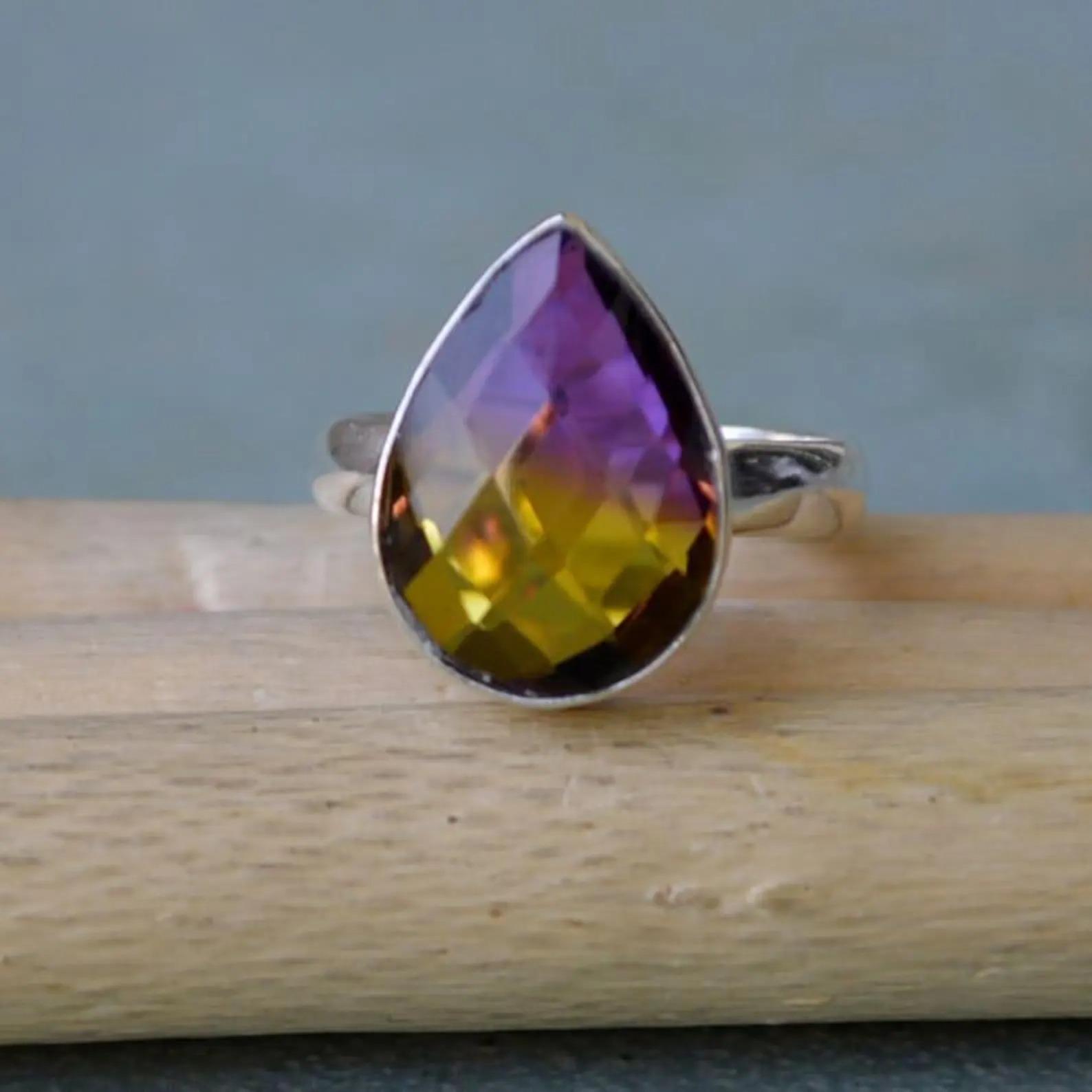 

Yellow Purple Ametrine Quartz 925 Sterling Silver Ring Jewelry 10 срібний