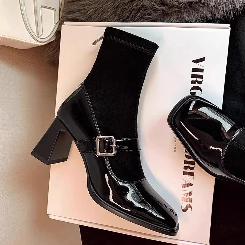 

Женские ботильоны на высоком каблуке, модная кожаная обувь для женщин, тренд 2025 года, зимняя дизайнерская новая брендовая удобная элегантная повседневная женская обувь Zapatos 40 чёрный