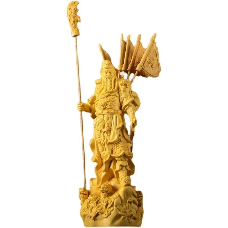 Feng Shui Boxwood Five Banners Guan Yu God of Wealth Home Living Room Ornament
