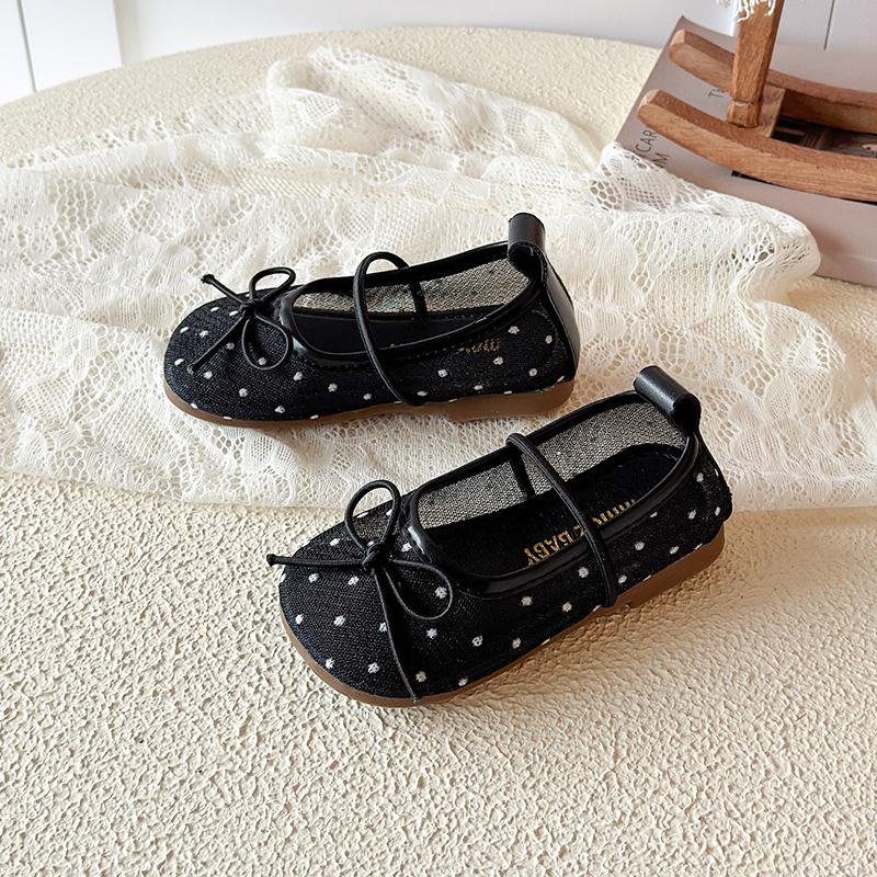 

Elegant Polk Dot Embroidery Mesh Ballerina Shoes Kid Girls Bowknot Elastic Band Ballet Flats Baby Child Silk Gauze Dress Shoes 21 чорний