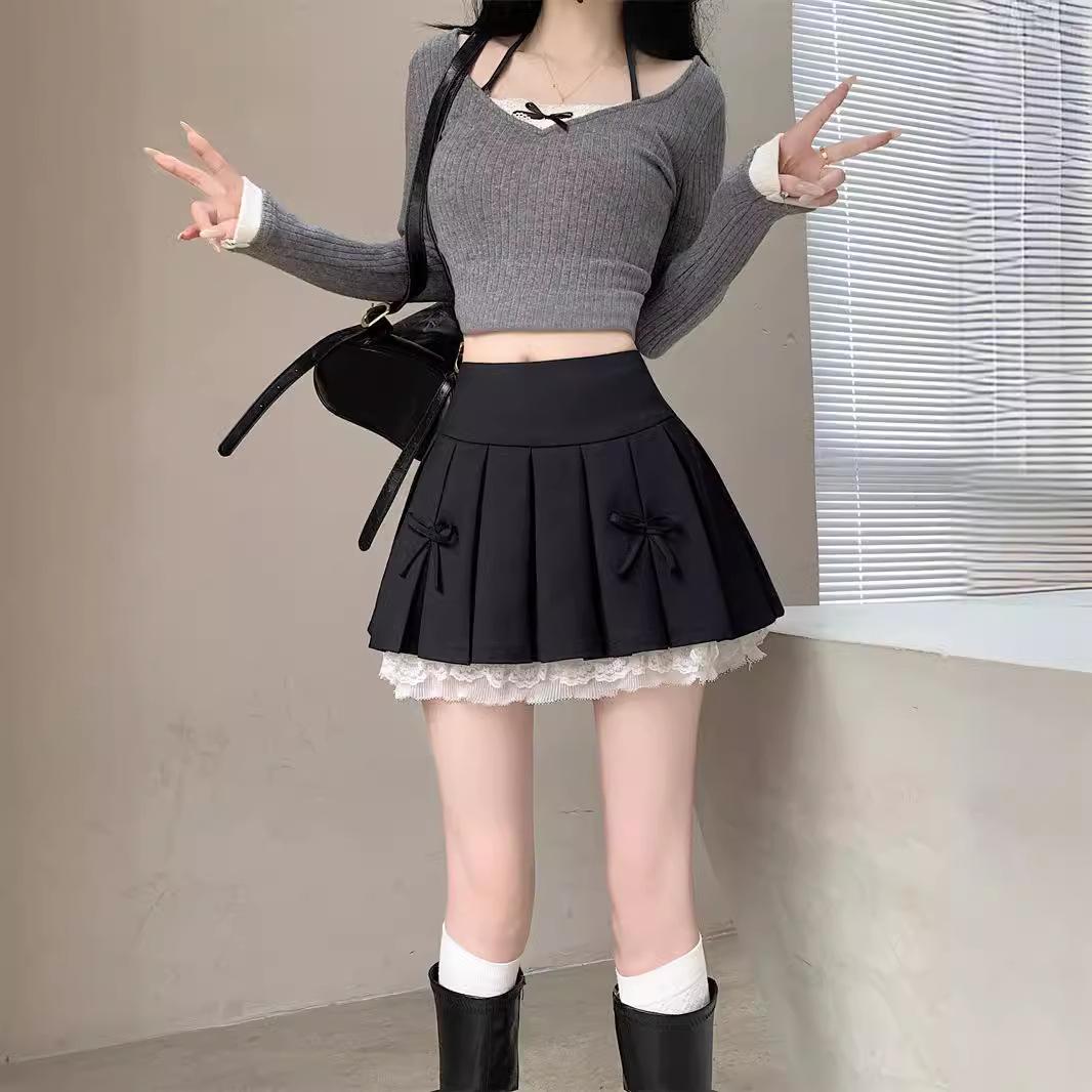 

Модная милая юбка в стиле колледжа с высокой талией и складками для женщин XS чёрный