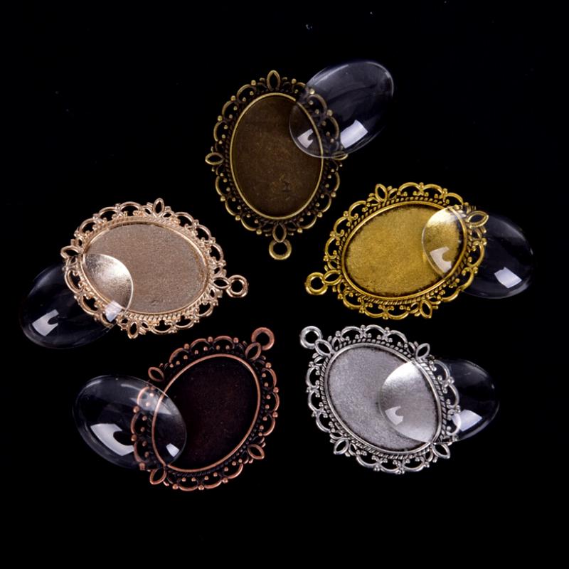 60Pcs 5 Colors Round Pendant Trays Glass Cabochon Crafting Diy Jewelry Making