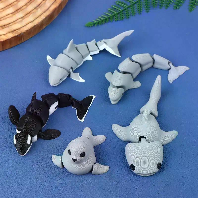 3D Printed Small Animal Joint Flexible Simulation Shark, Killer Whale Ornament Home Decoration Perfect Gift For Friends Family