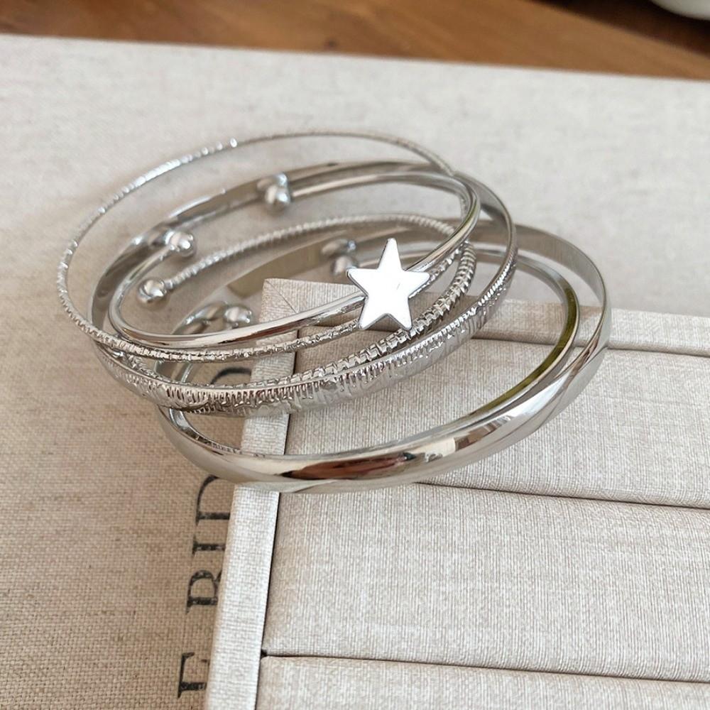 6Pcs/7Pcs Europe American Style Wide Open Bangle Set Gold Silver Exaggerated Bracelet Girls