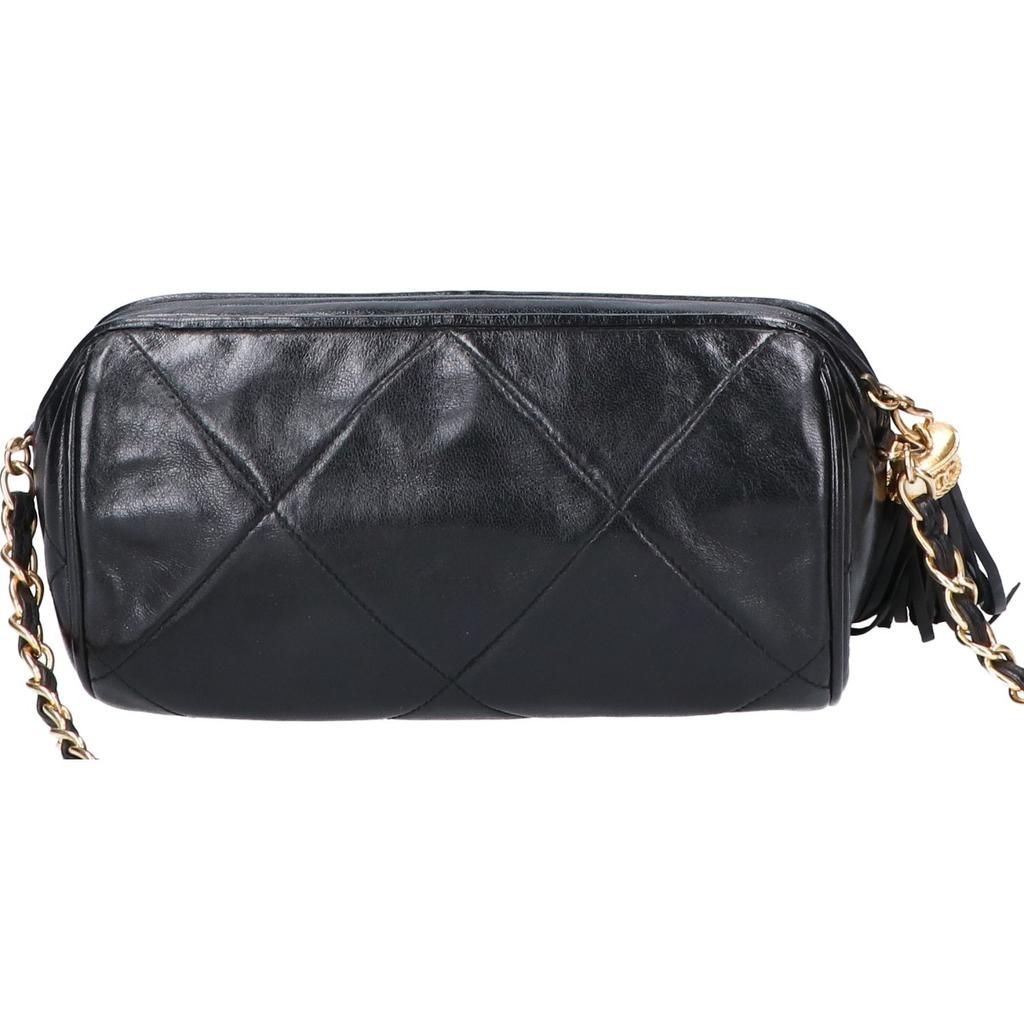 Chanel 0 Series Quilted Leather CC Logo Fringe Chain Shoulder Bag Black/GDHardwareUsed