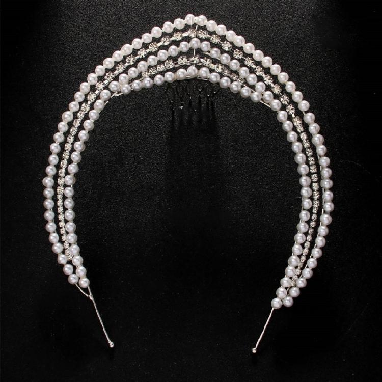 Eye-catching Pearls Hairband Luxurious Crystal Elaborate Hair Accessory for Parties Proms Masquerade Wedding