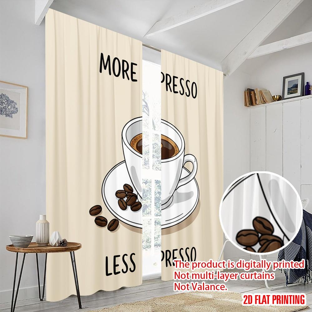 2pcs 2D Flat Printing Curtains Espresso Coffee Cup Beans Fabric Without Electricity Festive Holiday for All Season Celebrations