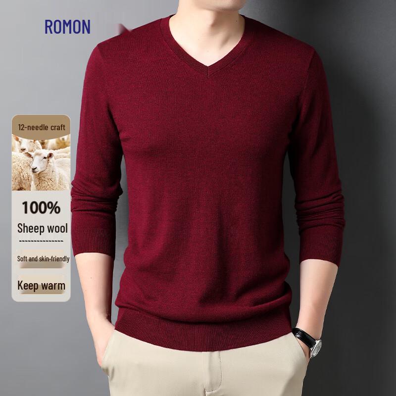 ROMON Men s 100% Merino Wool Thin V-Neck Sweater 2XL