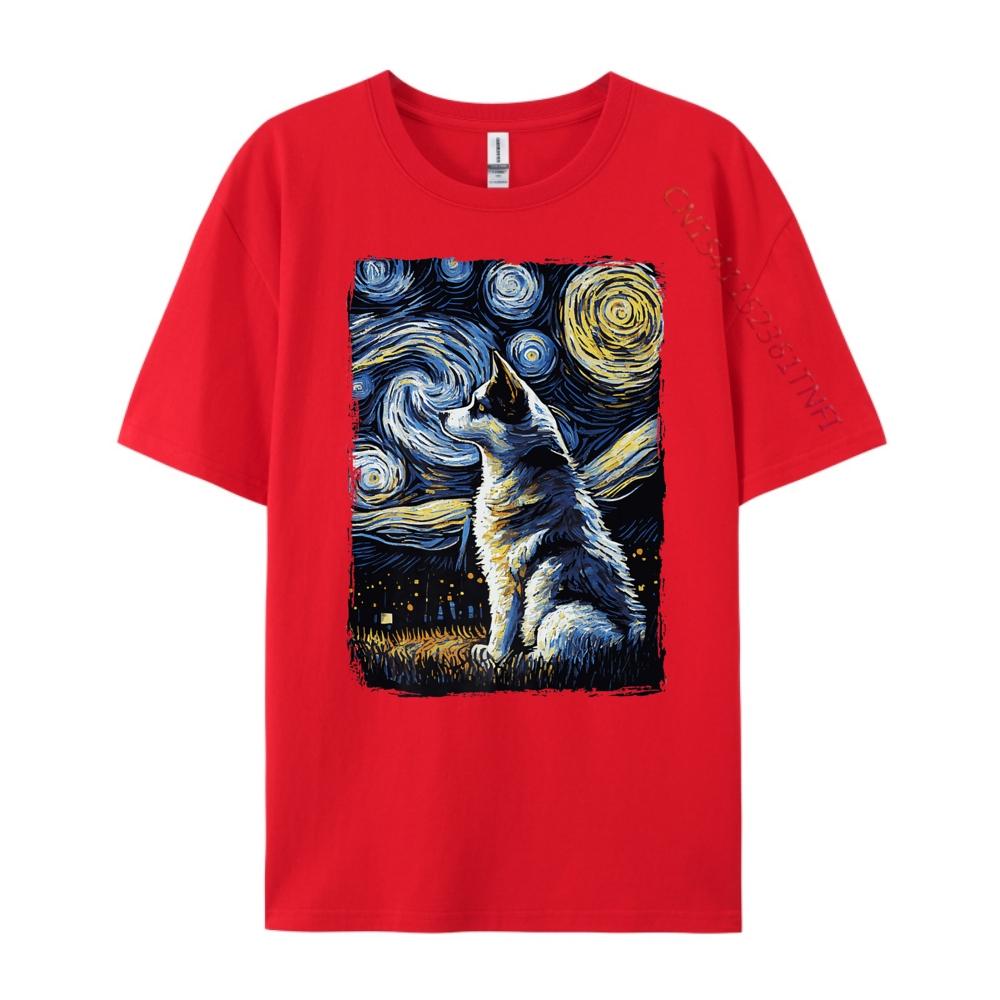 Husky Starry Night Designer T Shirt TShirt Cool T Shirt Men 100 Cotton Streetwear Men S