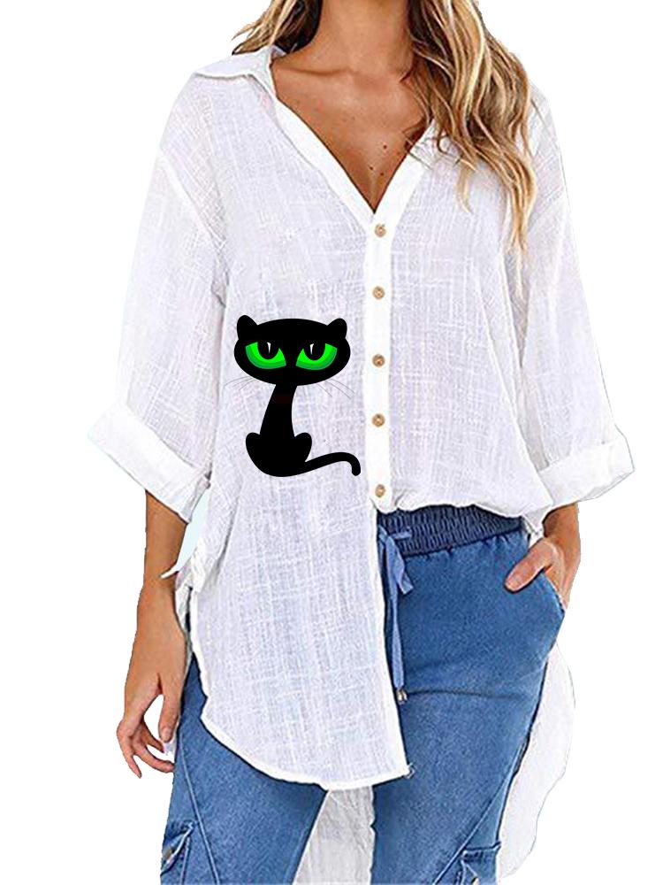 Women Casual V Neck Half Sleeve Blouse Spring&summer Fashion Loose Printed T-shirt S белый