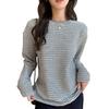 2 Crew Neck Striped Bottom Shirt Women's Autumn and Winter Lazy Wind Loose and Skinny Versatile Shirt Long Sleeve Top