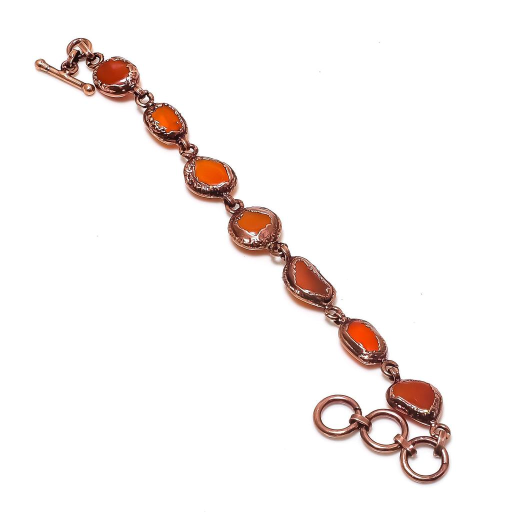 Carnelian Bracelet Handmade Jewelry, Copper Electroformed Bracelet Designer Gemstone Jewelry Adjustable Chain Bracelet Gift For Mom