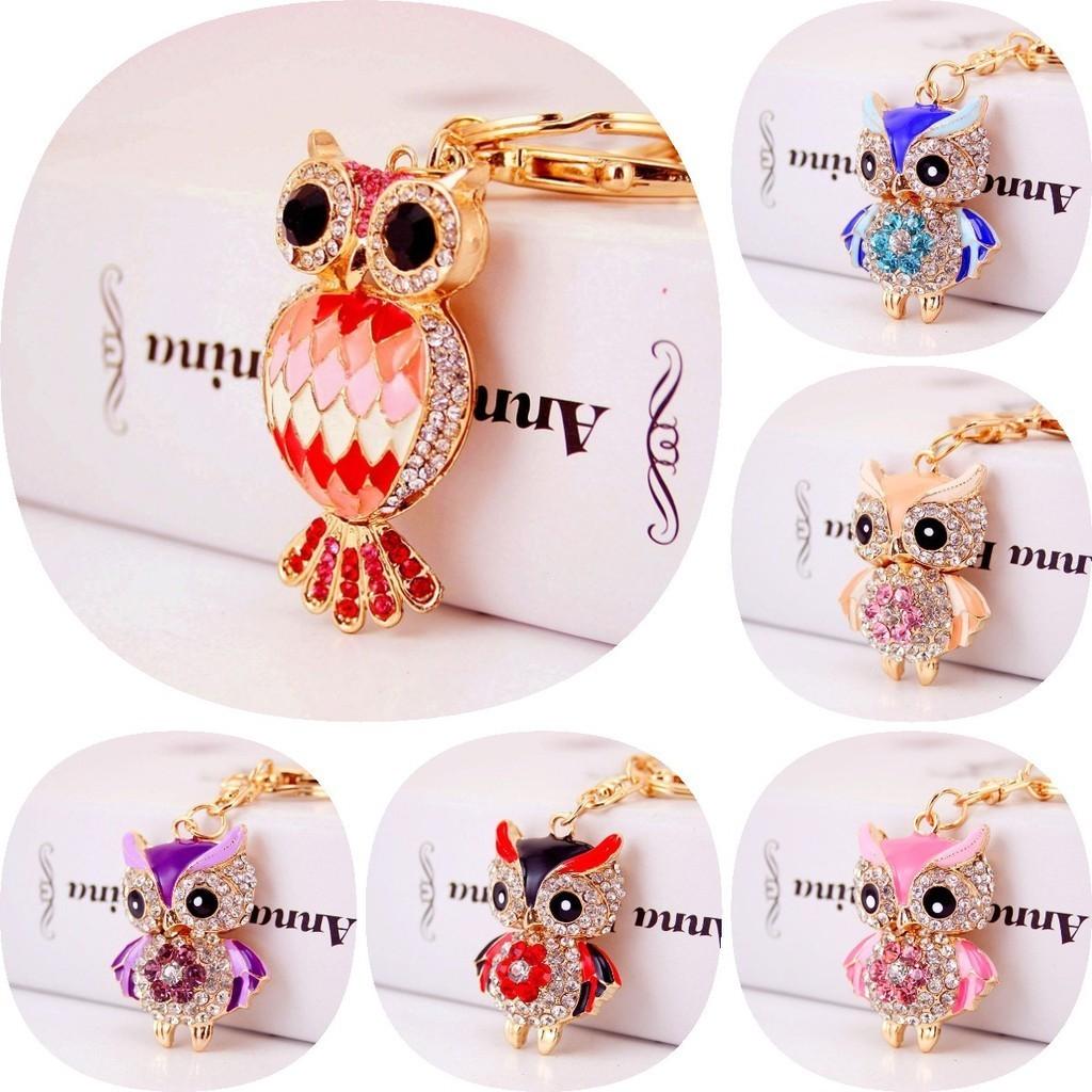 Adorable Cartoon Rhinestone Owl Keychain For Women Cute Animal Metal Keyring