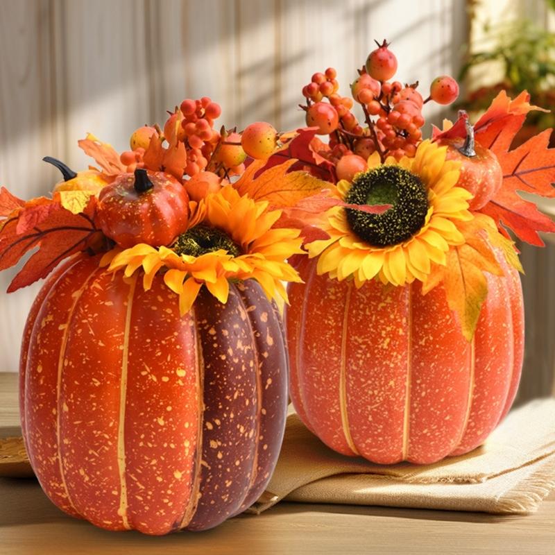 Celebratory Handcrafted Spume Pumpkin Decoration With Slanted Head And Mysterious Mood Lighting