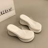 Super high heel thick sole one-word cool slippers for women's summer wear new height-increasing small transparent waterproof table sandals