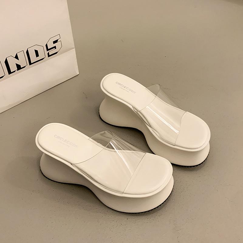 Super High Heel Thick Sole One-word Cool Slippers for Women's Summer Wear New Height-increasing Small Transparent Waterproof Table Sandals
