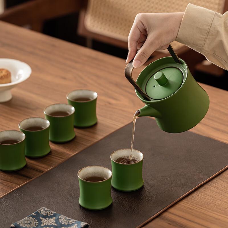 Chinese Bamboo Green Glaze Ceramic Tea Set