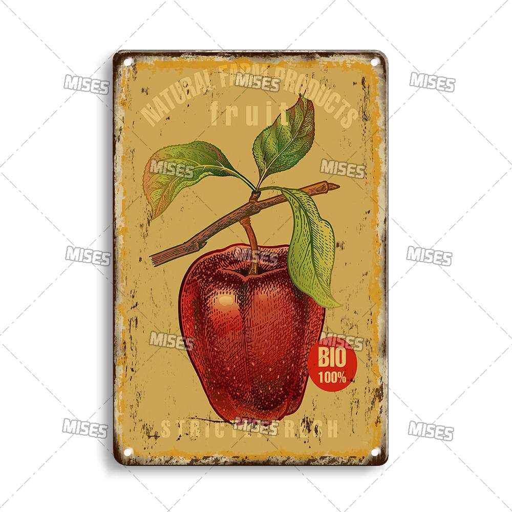MISES Fruit And Vegetable Metal Poster Decorative Plate Kitchen Vintage Poster Home Bar Farm Industrial Decor Metal Tin Sign