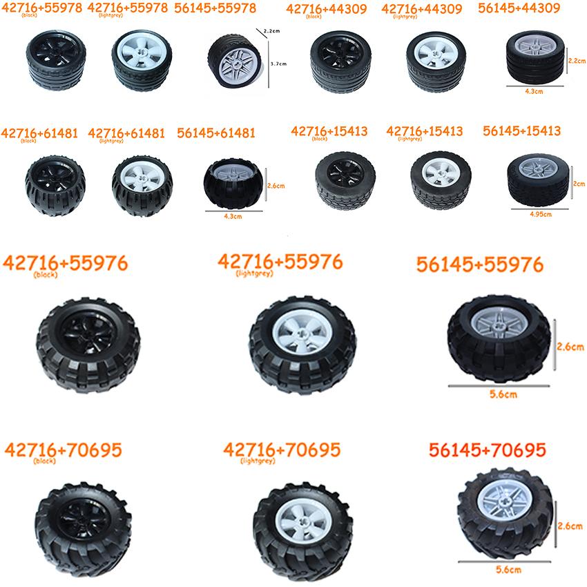 Non-Toxic 56145 42716 55978 15413 70695 Tire Wheel Cross Hole Set Car Truck Wheels Hub Technical Bricks Moc Motorcycle Building Blocks