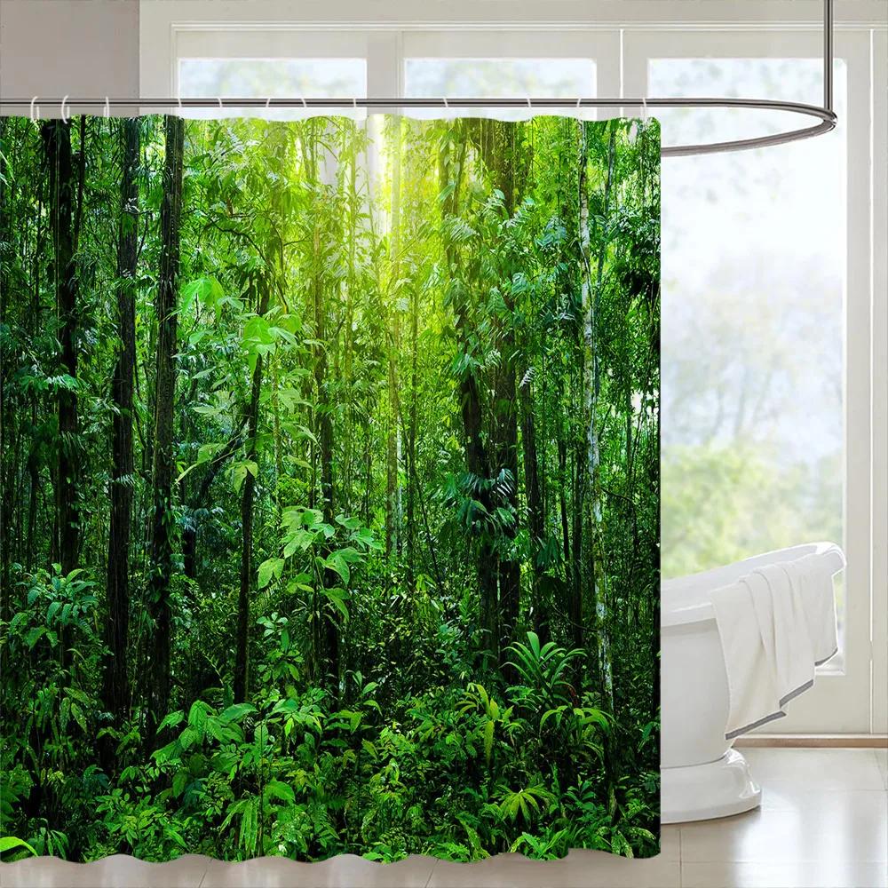 Tropical Forests Shower Curtain Aesthetic Woods Bird Fabric Bathroom Curtain Natural Scenery Home Decor Bathroom Accessories Set