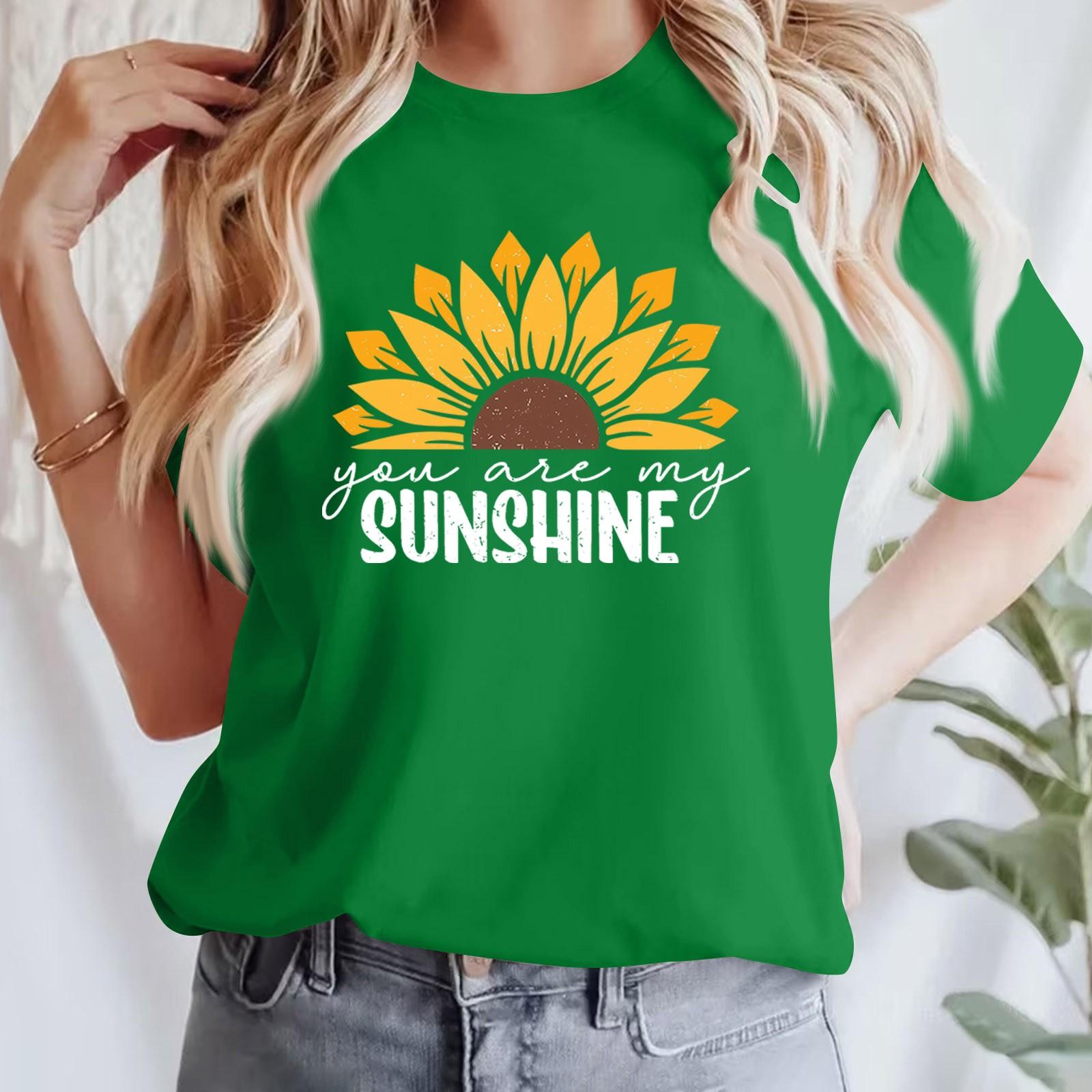 

Жіноча повсякденна футболка з принтом і круглим вирізом, пуловер з короткими рукавами M зелений