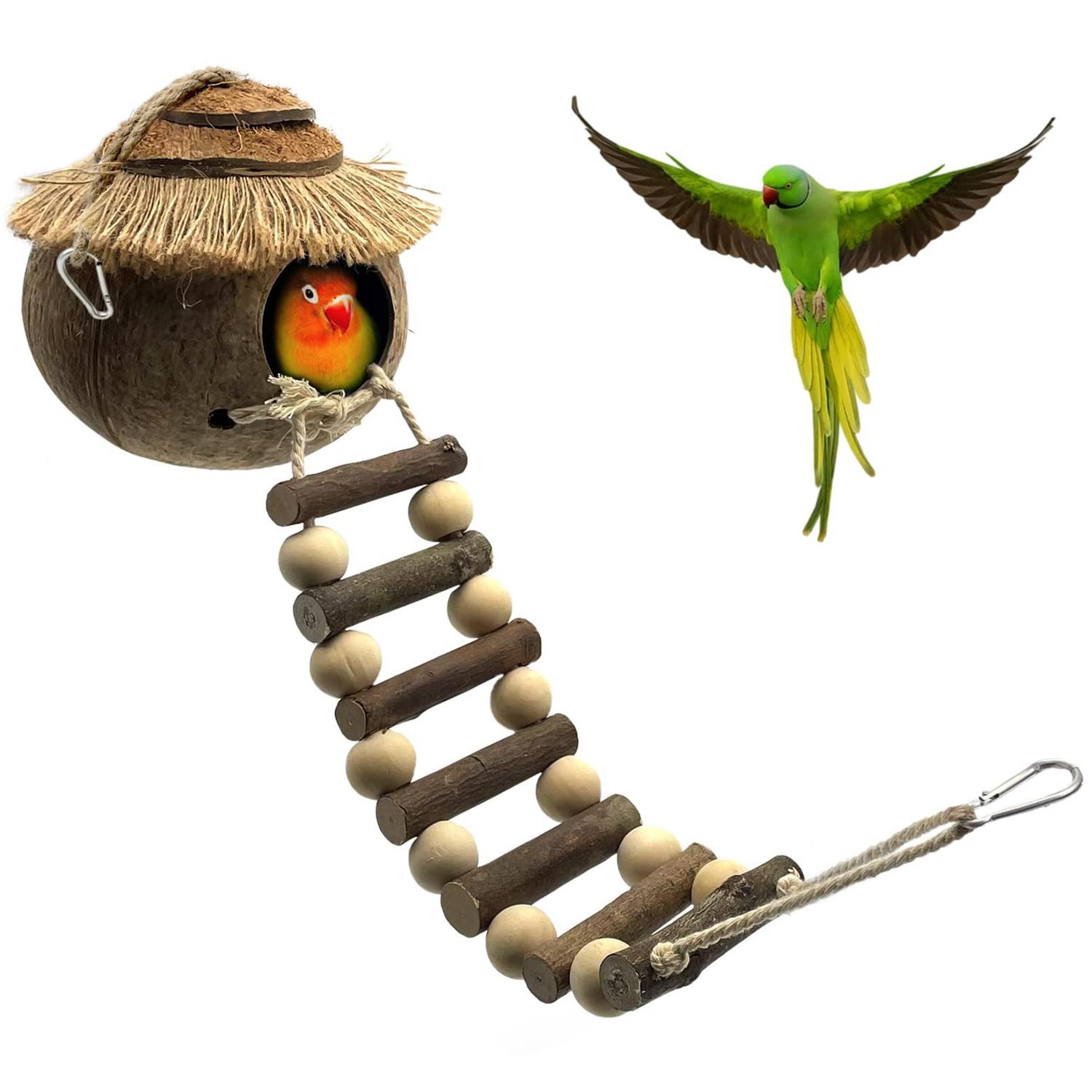 Bird Nest, Coconut Nest, Warm Coconut Shell, Bird Nest with Ladder, Hanging Bird House, Landscaping Supplies inside Bird Cage,
