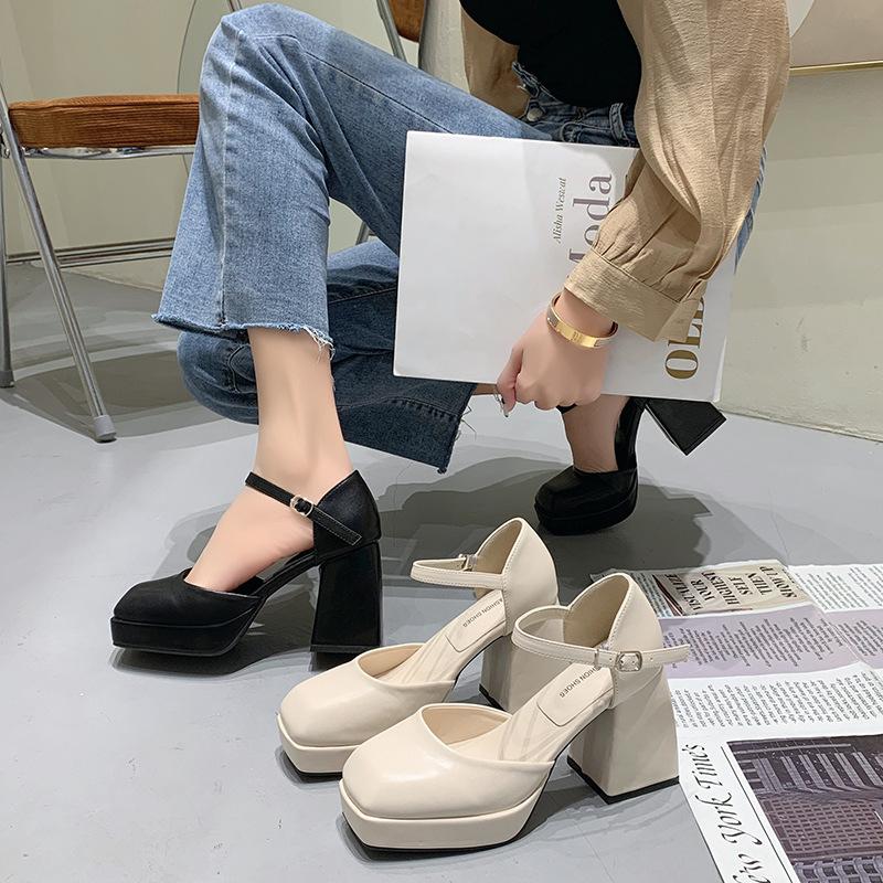 Fashion Thick-heeled High-heeled Shoes for Women Thick-soled 2025 Spring and Summer New Platform Simple Black Waterproof Elegant Shoes