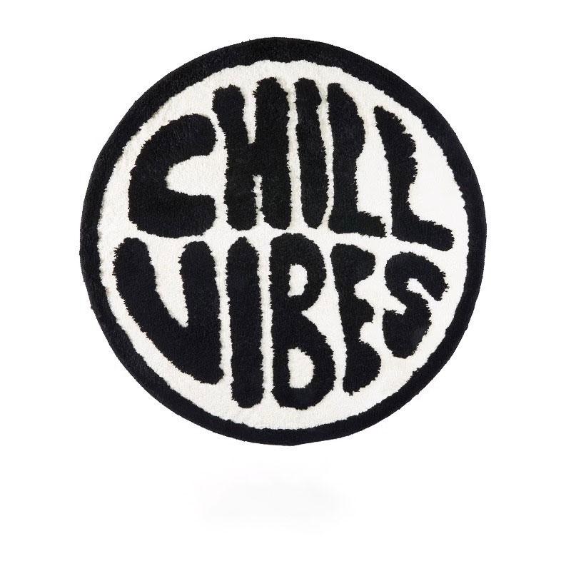 

Black And White Round Tufted Bedroom Rug Soft Fluffy Letters Mat Bedside Carpet Floor Anti Slip Pad Aesthetic Home Room Decor 60x60cm