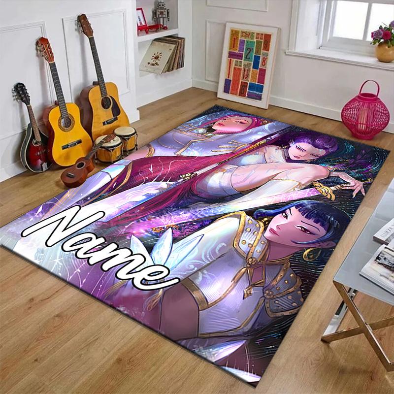 Custom KPop Demon Hunters Mat Personalized Name, Polyester Washable Indoor Entryway Rug, Gift for Christmas, Easter, Thanksgiving Day